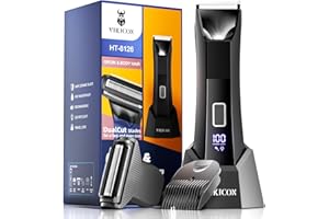 VIKICON 2-in-1 Body Trimmer&Shavers for Men: Manscape Electric Groin&Pubic Hair Trimmer, Dual-Head Ceramic&Foil Blades, USB-C Rechargeable Body Groomer with LED Light, Cordless Ball Razor