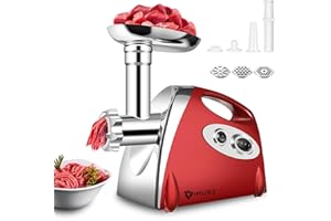IMURZ Electric Meat Grinder and Duty Household Sausage Maker Meats Mincer Food Grinding Mincing Machine with Kibbe Attachement – Powerful 2800W Copper Motor(Red)