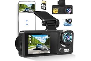 CAMECHO 3CH kamera na deskę rozdzielczą 1080p, z przodu, z tyłu i wewnątrz, WiFi ze sterowaniem za pomocą aplikacji, kamera samochodowa z kartą SD 64 GB, kamera samochodowa z noktowizorem na podczerwień,