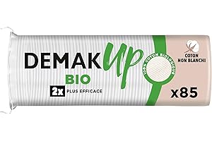 Demak'Up Bio Disques Cotons à Démaquiller - Visage et Yeux - 100% Fibres de Coton Naturelles Biologiques et non Blanchies - Certifiés GOTS - 85 Cotons