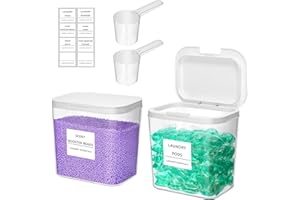 Lifewit 2 Pack Laundry Pods Container with Labels, Scoops and Press-and-Pop Lid, Detergent/Powder/Capsule/Pot/Washing Tablets Storage Holder for Laundry Room, Bathroom, Kitchen Organisation