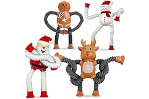 BUKBAS 4 PCS Christmas Pop Tubes Fidget Toys, Christmas Santa Gingerbread Man Telescopic Suction Cup Sensory Toy for Stress and Anxiety Relief, Party Favors Goody Bag Fillers Stocking Stuffers for Kids