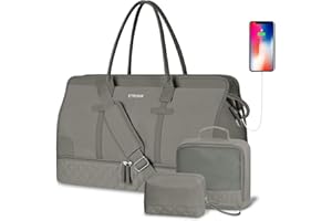 ETRONIK Weekend Overnight Bag for Women, Large Travel Duffle Bag with Shoe Compartment & Wet Pocket, Carry On Tote Bag Gym Duffel Bag with Toiletry Bag, Bag for Hospital 3 Pcs Set, Grey-Green M