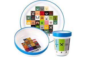 ZAWADI GLOBAL Minecraft 3pcs Reusable Bicolor Premium Kids Dinner Tableware Set Plate, Bowl & Tumbler, BPA Free