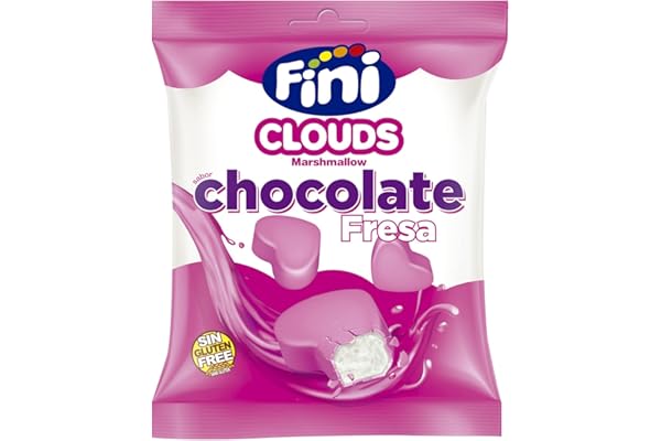 Fini Clouds Corazones de Fresa | Espumas dulces con Cobertura de Confitería | Nubes y Golosinas Sin Gluten - 80 gr