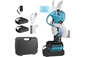 QCXWCJWD Electric Pruning Shears, Professional Cordless Electric Pruning with 2*2000mAh Battery, LCD Screen, 30mm Cutting Diameter Tree Branch Pruner, Electric Scissors for Gardens, Farms, Tree Branches(Blue)