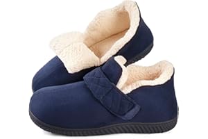 Zizor Men's Cozy Adjustable House Slipper with Memory Foam, Indoor Outdoor Toasty Fleece Shoes with Hard Sole