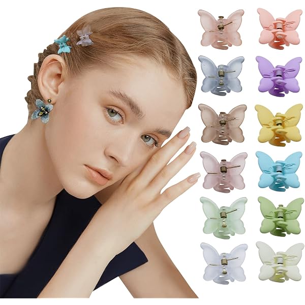 12 Stück Kleine Haarklammern – Schmetterling, Oktopus & Rechteckige Motive, Rutschfeste Clips Für Feines Haar