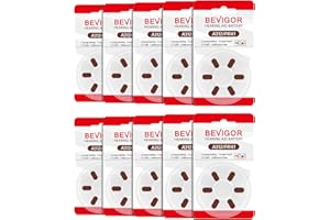 BEVIGOR Hearing Aid Batteries 312, 60 High Capacity Mercury-Free Premium Hearing Aid Batteries, Easy Replacement, 10x6 Pack PR41 Brown