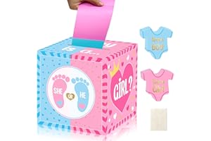 HONGPAR Baby Gender Reveal Pull Out Game Box, Gender Reveal Voting Box with 60 Ballot Cards, Boy or Girl, Gender Reveal Party Supplies,Pink and Blue