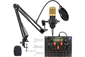 Live ljudkort V8S med 16 DJ- och live-effekter, 8 lägen, USB-karaoke, stereomixer för streaming