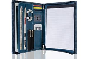 CALFINDER Free Name Engraving, Personalized Writing case PU Leather, Conference Folder A4 Briefcase with Zipper, a4 Organizer Folder, Customized, Dark Blue