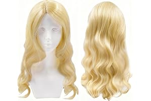 Nureeca Blonde peruk för damer, 70 cm, lång lockig peruk med naturligt indraget hårfäste, naturligt utseende, syntetfiber, vä