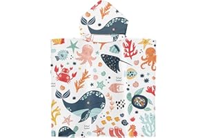 FYting Poncho de Bain Enfant,Cape de Bain Enfant, 60x60cm Serviette Absorbante en Microfibre, 3 en 1 pour Enfants de Natation, Protection Solaire de Plage, Cape à Capuche 2-8 Ans (Dauphin)