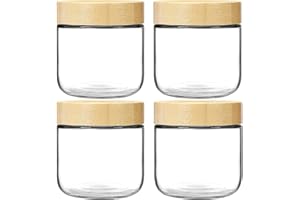 Hikrxya 4 Pack Glass Overnight Oats Jars Containers with Bamboo Lids, 300ml Wide Mouth Mason Salad Jars Glass Food Storage Containers Ideal for Yogurt Snacks Spice Sugar Fruit Salad Beans