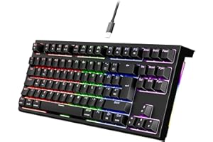 NEWMEN Wired Gaming Keyboard,TKL RGB LED Backlit UK Layout Compact Mechanical Keyboard,75% Percent USB C Mini Hot Swappable Ergonomic Computer Keyboards for PC Laptop Win Mac Gamer,Black,Red Switches