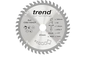 Trend Lame de scie circulaire sans fil Wood, diamètre 168 mm, alésage 20 mm, 42 dents, trait de scie 1,8 mm, crochet +10°, TCT, finition fine, CSB/16842T