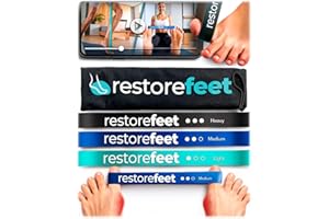 RestoreFeet Set di 3 Bande Elastiche di Resistenza Piedi – Livelli Leggero, Medio, Forte – Alluce Valgo Correttore, Allenamento Barefoot, Fascite Plantare, Pilates, Fisioterapia Podologica