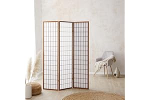 Homestyle4u 161, parawan, ścianka działowa, 3-częściowy, drewno, brązowy tytoń, papier ryżowy, biały, wysokość 175 cm