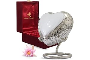 SOLACE FOREVER Heart Keepsake Urn - Heart Urn for Ashes Adult Small With Box & Stand - Heart Shaped Small Urns for Human Ashes - Honour Your Loved One with White Heart Cremation Urn For Men & Women Ashes - Mini Urns