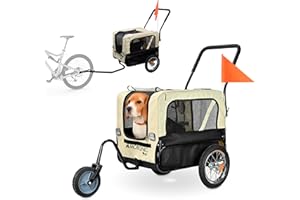 ‎MOBICLINIC Mobiclinic®, Dog Trailer for Bicycle + Dog Pram, 2-in-1, Up to 40 kg, Waterproof Cover, 123 x 67 x 100 cm, Reflectors & Flag, 600D Oxford, for Small and Medium Dogs