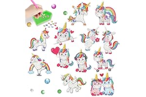 Kireida® 12 Stück Kinder-Diamant-Malerei-Aufkleber-Set, Einhorn, DIY, Malen nach Zahlen, Edelstein-Kunsthandwerk für Kinder und Erwachsene, Diamant-Punkte-Mosaik-Set