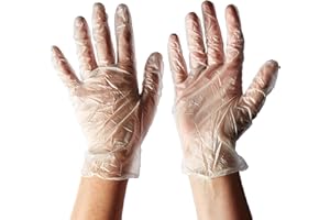 BSGP Lot de 100 grands gants jetables en plastique polyéthylène transparent sans poudre, sans latex et confortables à porter pour nettoyage, cuisine et décoration