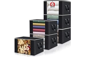 Birshe Sac Boite Rangement,60L Lot de 6 Rangement Couette Sac de Rangement Pliable Rangement Vetement pour Vêtements,Couvertures, Couettes, Caisse rangement Pliable Avec Poignée Renforcée, Noir