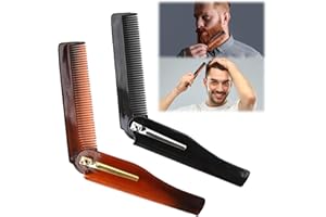 CAISYE 2 szt. antystatyczny odpowiedni do wszystkich fryzur, przenośny plastikowy metalowy grzebień do brody składany z etui - antystatyczny, odpowiedni dla wszystkich fryzur