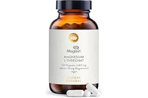 ‎SUNDAY NATURAL SUNDAY NATURAL® Magnesium Threonate - Markenrohstoff Magtein® –120 Kapseln L-Threonat – 2.040mg Magnesium L-Threonate pro Tagesdosis – zur Versorgung des Nervensystems & Gehirns – Laborgeprüft, vegan