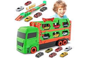 VATOS Transport Truck Spielzeugautos für Jungen im Alter von 3, 4, 5, 6 Jahren, tragbares Rennbahn Truck Spielzeugauto mit 6 Rennautos, Transporter Fahrzeug Spielzeug Set für Kinder