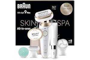 Braun Silk-épil 9 Flex SkinSpa, Epilator with 360° Flexible Head for Easy Hair Removal, Wet & Dry, Lasting Smooth Skin, All-in-One Kit, with Body Mini Shaver, SES9-481 3D, White/Gold