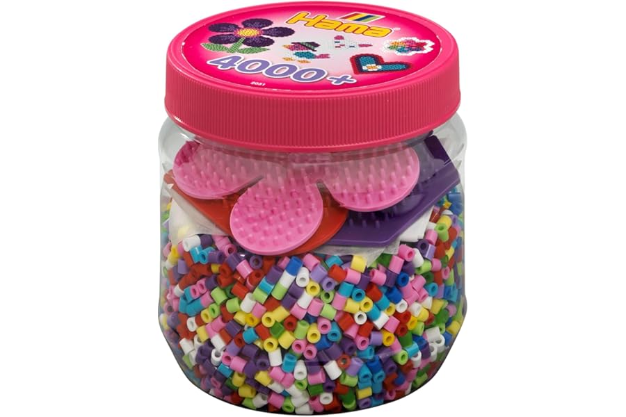 Hama Beads and Pegboards in Tub, 4000 Beads & 3 Pegboards, Official Arts and Crafts Set for Boys and Girls Ages 5+, Pink