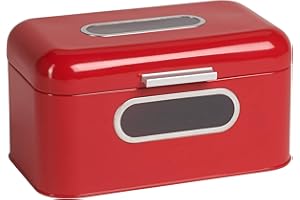 Echtwerk Brotkasten, Retro-Brotbox aus Metall mit Sichtfenster, Platzsparende Aufbewahrungsbox, Brotkorb mit Deckel, “rot“, 30 x 20 x 16.5 cm