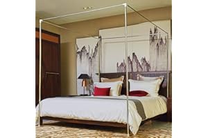 Mengersi Silver Canopy Bed Frame - Full Size, Stainless Steel, Four Corner, Mosquito Net, Fit for Metal & Wood Beds