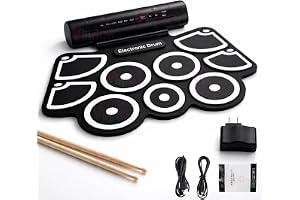 VikriDA 9-Pad Electronic Roll-Up Drum Kit | Portable Digital Drum Set with Built-In Speaker | Includes 2 Foot Pedals & 2 Drum Sticks | Foldable Musical Instrument