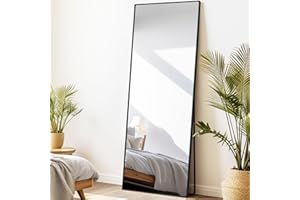 LUNAMIRROR Espejos de cuerpo entero para dormitorio, sala de estar y entrada, marco rectangular negro, 165 x 60 cm