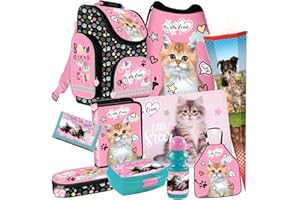 Katze Cat 10 Teile Set Schulranzen RANZEN Federmappe Tasche Tornister Schultüte mit Sticker-von-Kids4shop