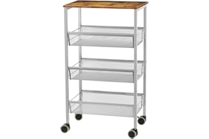 YBING Carro de 4 Niveles con Placa Superior de Madera, Carro de Almacenamiento de Cocina, Carro de Almacenamiento Multiusos con Ruedas de 44 x 29 x 76,5 cm, Fácil de Montar para Cocina, Baño, Sala de Estar