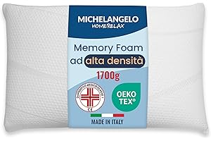 Michelangelo HomeRelax - 1 Cuscino Alto PREMIUM 15cm in Memory Foam Cervicale Per Dormire Made in Italy DISPOSITIVO MEDICO Ortopedico Ergonomico Anallergico Traspirante Antirussamento Federa Lavabile