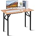 DEWVIE Folding Table Computer Desk, No Assembly Required, Sturdy and Heavy Duty Writing Desk for Small Spaces, Brown