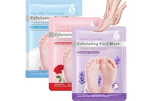 MIKLOVEN 3 Pairs Exfoliating Foot Mask – Moisturising Foot Peel Mask Socks for Hard Skin, Cracked Heels & Callus Removal – Deep Nourishing Care with Lavender, Rose & Goat Milk Essence
