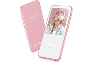 AGPTEK 64GB MP3 Reproductor Bluetooth 5.3, 2.4" Pantalla Metal Reproductor MP3, HiFi Música Deportivo MP3 Player con Altavoz, Botones Táctiles, Radio FM, E-Book, Grabación, Soporta hasta 128GB, Rosa