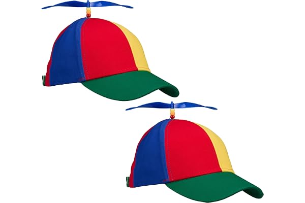 Relaxdays propellerhatt, 2-pack, randig, för barn och vuxna, huvudstorlek 53-57 cm, karneval, helikoptermössa, färgglad, bomull, 14 x 17 x 27 cm