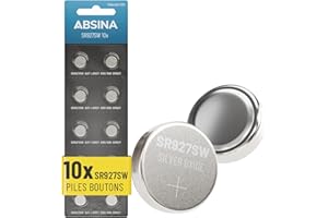 ABSINA 10x Pile SR927SW Bouton pour Montre 1,55V oxyde d'argent - Pile SR927W pour Montre 395/399 / AG7 / LR927 - Piles SR927W étanche et Longue durée - Pile 395/399 Montre, Pile 395 399, Pile 399