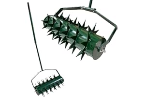 Yinnhom Aérateur de pelouse manuel,aérateur de gazon de type rouleau,rouleau à gazon avec poignée et clous de 5cm et poignée,rouleau à gazon scarificateur manuel pour les cours,pelouses dans le jardin