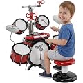 HOMCOM Kit de Batterie pour Enfants, Clavier Électronique, Tabouret, Rouge | Multifonction, Batterie Jazz, Microphone, Connexion USB, Instrument de Musique, pour Filles Garçons 3 à 8 Ans