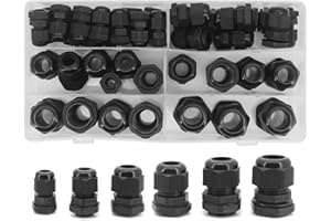 Yuhtech Kabelverschraubung, 38 Pcs Einstellbar Kabelverschraubungen PG7 PG9 PG11 PG13.5 PG16 PG19 Kunststoff-Kabelverschraubungen Nylon Kabelverschraubung Set