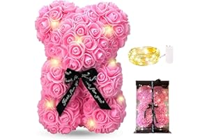 MERIDIANA STORE Meridiana - Orso di Rose Orsetto di Rosa Orsacchiotto Altezza 25 cm Teddy Bear Idea Regalo Regali per Lei Fidanzata orso rose Compleanno Mamma Anniversario idee regalo San Valentino con LED (Rosa)