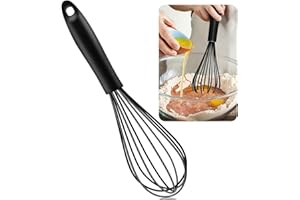 XUHN Batidor De Silicona Juego De 1 Negro Manual Varillas Cocina Acero Inoxidable Con Mango De Agarre Plástico Para Batir, Espumar y Remover